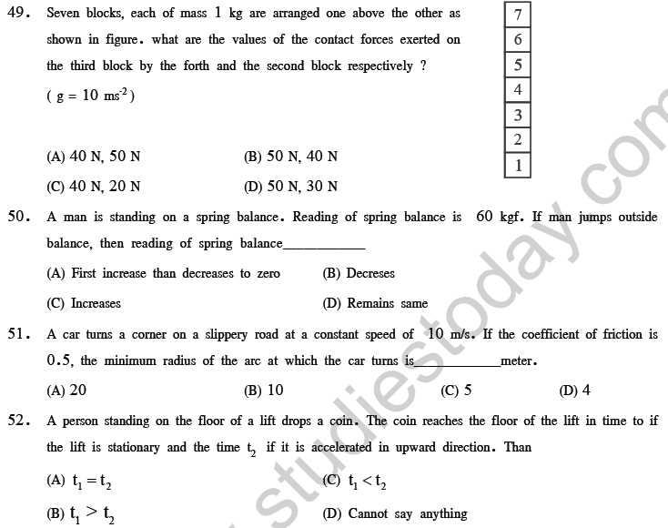 NEET UG Physics Laws Of Motion MCQs, Multiple Choice Questions